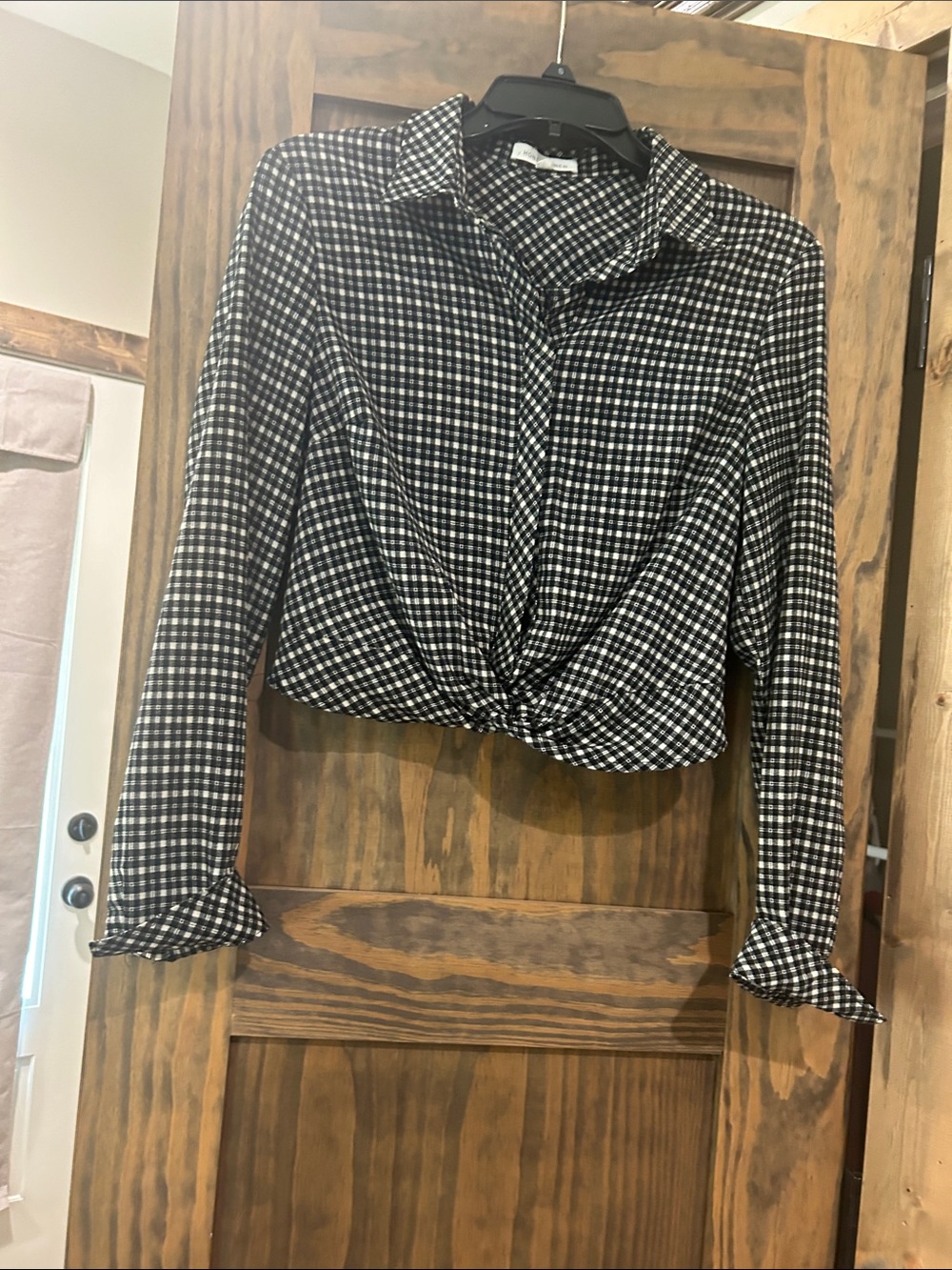 Honey Punch Black & White Gingham Tie-Front Button Down Shirt